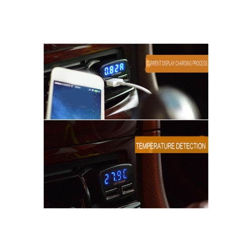 Incarcator auto negru 3 in 1 cu 2 porturi USB 3.1A 12V 24V voltmetru si termometru Cod: PG281