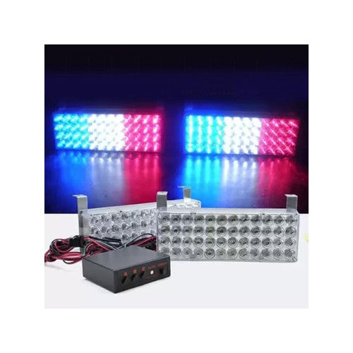 Stroboscoape LED auto 96 LED 12V rosu-albastru-alb set 2 bucati cu modul de comanda Cod: WF53A
