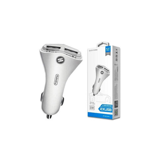 Incarcator auto alb cu 2 porturi USB 2.1A 12V 24V Cod: 551