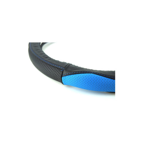 Husa volan auto piele perforata negru cu albastru marime M 38 cm Cod: K436
