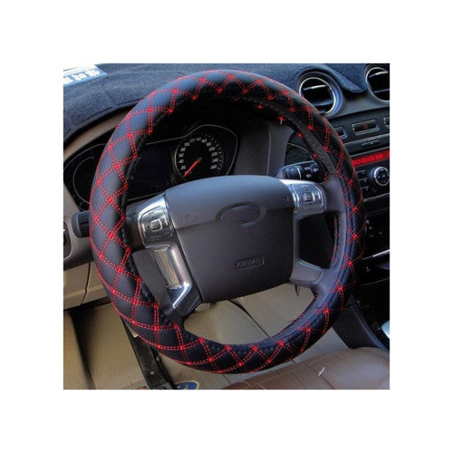 Husa volan auto imitatie piele negru cusatura rosie marime M 37-38 cm Cod: C203