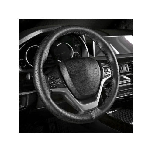 Husa volan auto piele perforata premium cu ac si ata negru marime L 41 cm Cod: LUXFST01