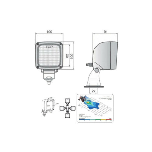 Proiector de lucru Wesem LKR5 H3 12-24V 100x100 mm IP66 Cod: 26365