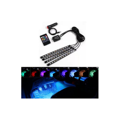 Kit iluminare ambientala auto RGB 4 bare LED 22cm 12V cu telecomanda Cod: BO1222RGB