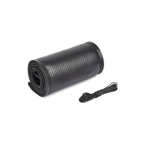 Husa volan auto piele perforata premium cu ac si ata negru marime L 41 cm Cod: LUXFST01
