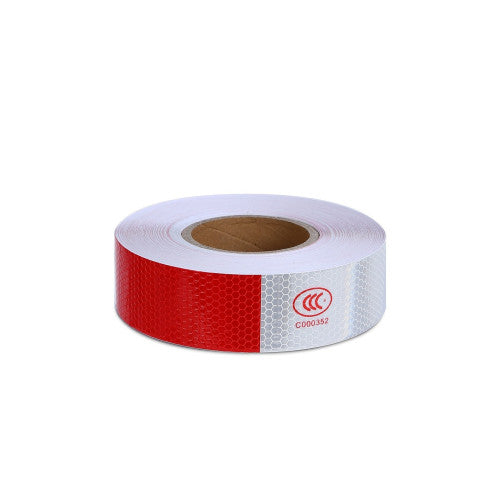 Banda reflectorizanta dreapta tip fagure culoare Alba-Rosie 5cmx25m Cod: 03C