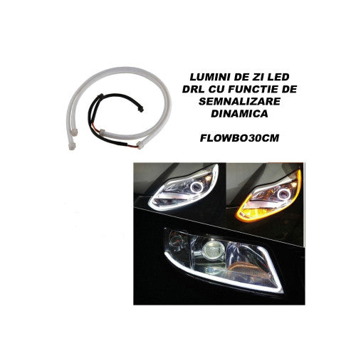 Benzi LED DRL flexibile 30cm lumina alba semnalizare dinamica galbena set  2 bucati Cod: FLOWBO30CM