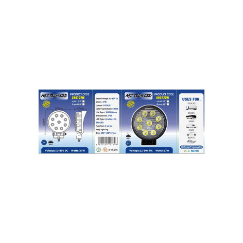 Proiector LED Premium 27W 2430 lm 12V-24V Spot 30° Cod: CH07