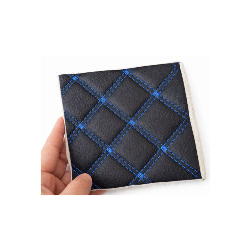 Material imitatie piele matlasata tapiterie romb negru cusatura albastra  auto si casa Cod: Y01NA