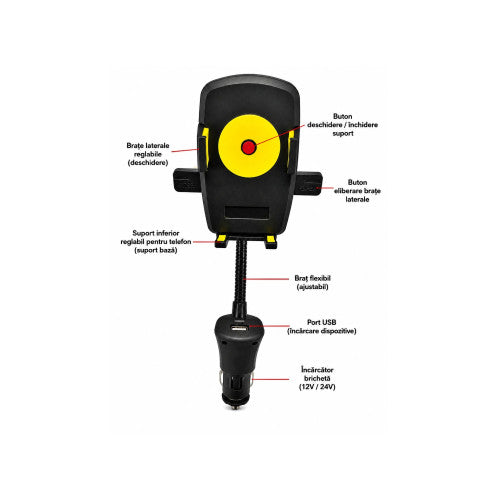 Suport telefon auto cu incarcator USB si mufa bricheta Cod: 02JHD068