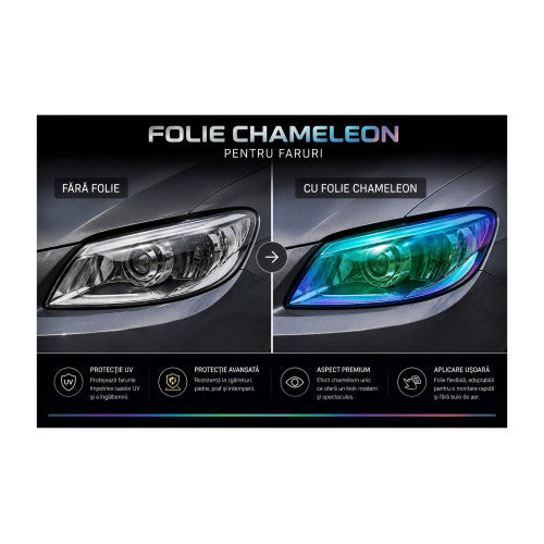 Folie protectie faruri si stopuri Light Black Cameleon 10m x 60cm  Cod: RLS-82
