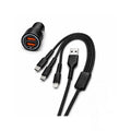 Incarcator auto cu cablu 3 in 1 25W 4.8A 2 porturi USB Fast Charge negru 1.20 m 12V 24V Cod: PG-283