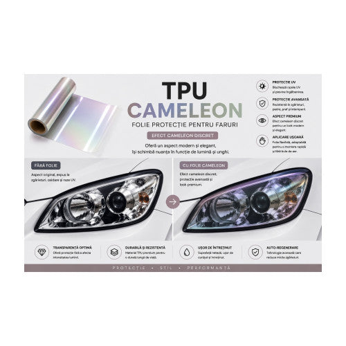 Folie protectie faruri si stopuri transparenta Cameleon 60cm x 60cm Cod: RLS-78