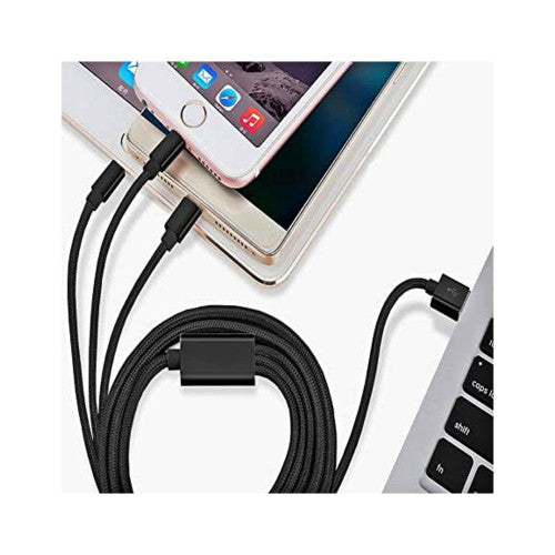 Cablu incarcare 3 in 1 impletit USB-A la Type C Micro USB si Lightning 3.4A Quick Charge negru 1.20 m Cod: C36