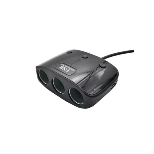 Prelungitor priza auto 3 cai cu intrerupator individual si 2 porturi USB Cod: K358