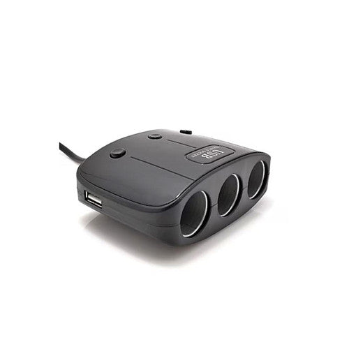 Prelungitor priza auto 3 cai cu intrerupator individual si 2 porturi USB Cod: K358