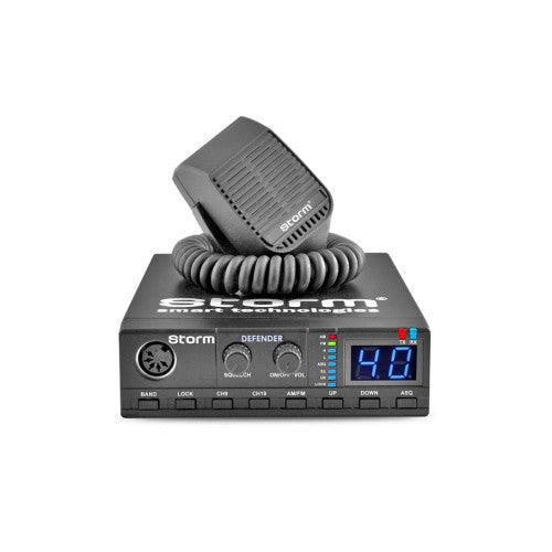 Statie CB auto Storm Defender II AM FM 4W 40 canale cu ASQ si display LED albastru