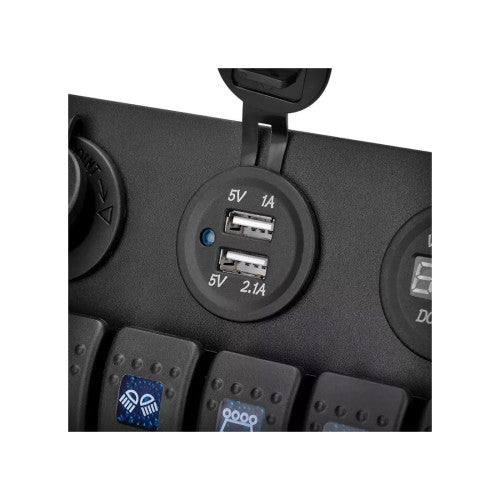 Panou cu voltmetru, USB, priză 12V și 6 întrerupătoare Cod: SP10