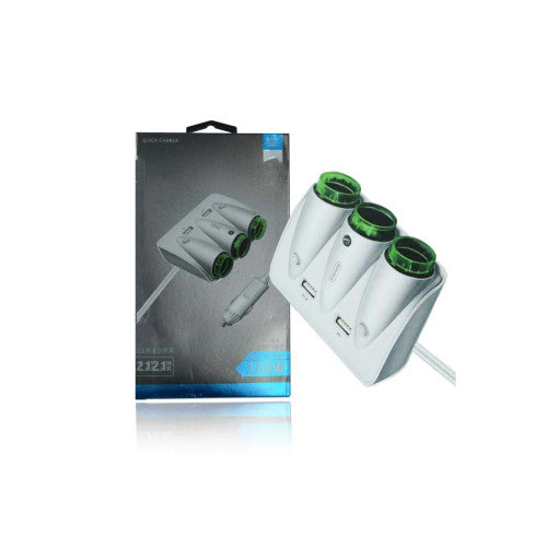 Incarcator auto cu 3 prize bricheta si 2xUSB-A 2.1A 12–24V alb Cod: 5011